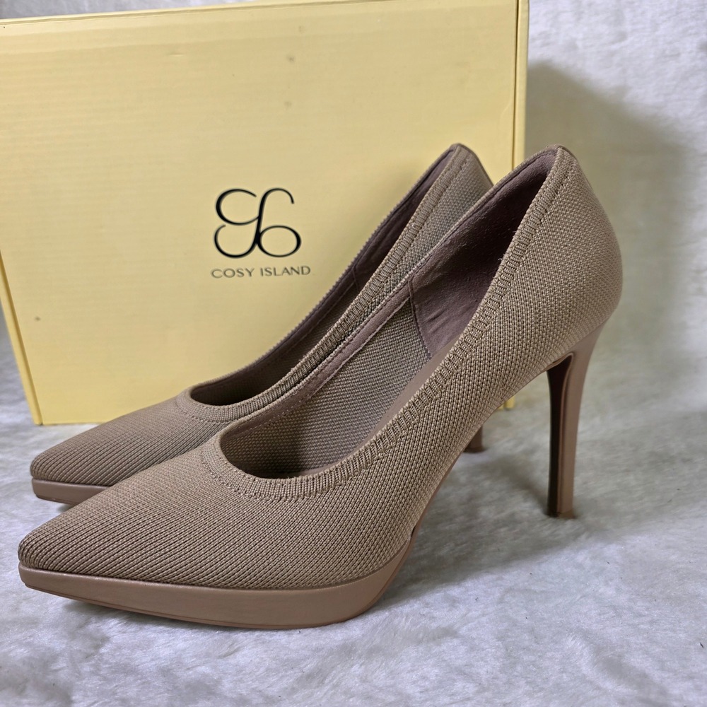 Cosy Island StyleFlex Pointed Toe Knit Platform Pumps Beige Nude Women 8 NEW